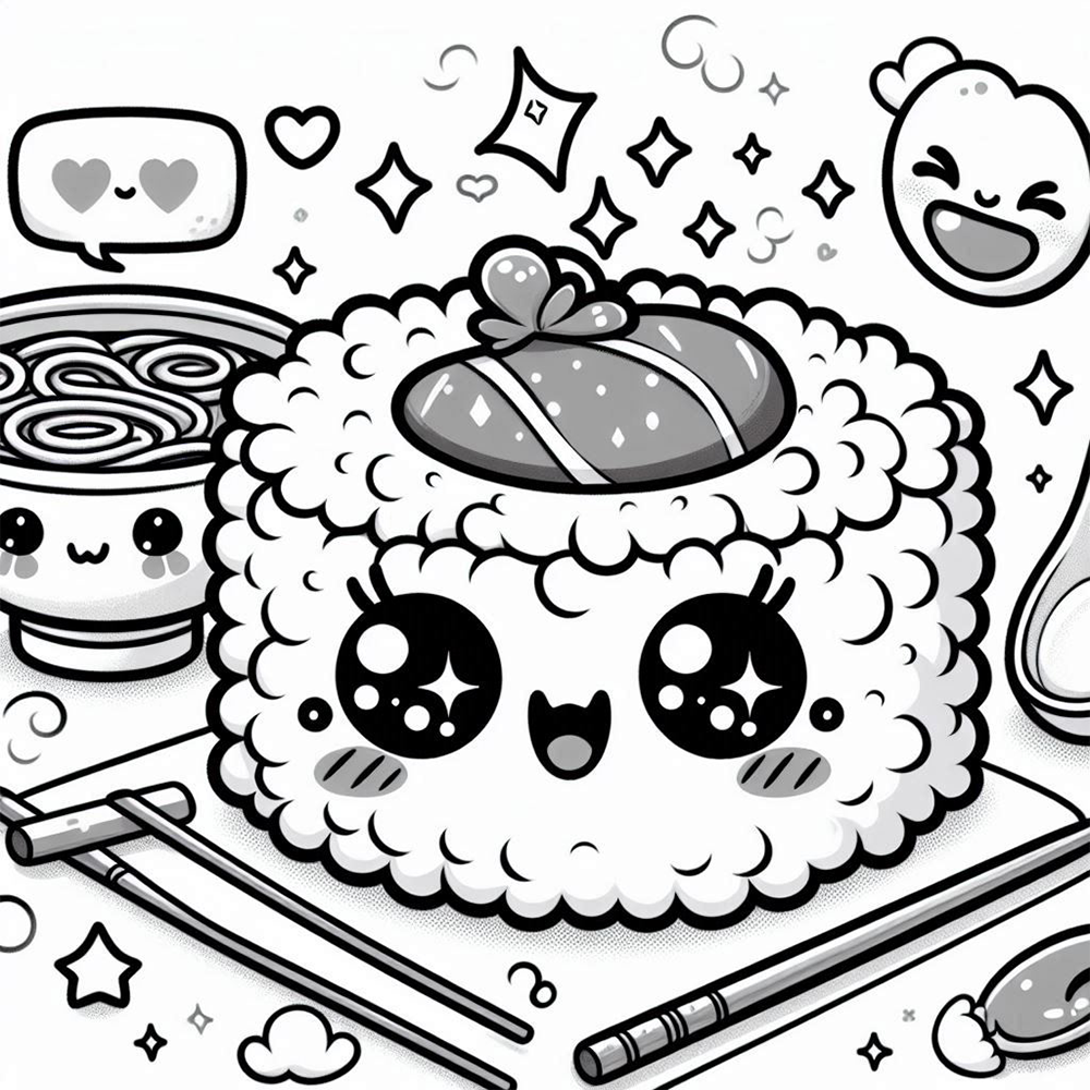 Shy Sushi Digital Download Coloring Page